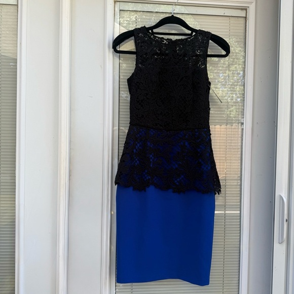 SACHIN AND BOBBY Noir Elegant Cobalt Blue with Black Lace Cocktail Dress NWT - Picture 8 of 14
